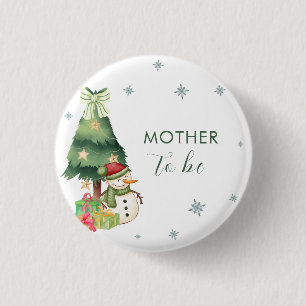 Green Winter Snowman Mother To Be Baby Shower 3 Cm Round Badge