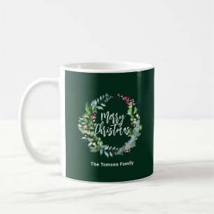green winter watercolor wreath christmas coffee mug