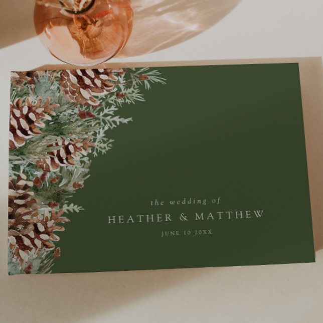 Green Winter Wedding Guest Book (Green Seasonal Watercolor Pinecone Evergreen Wedding Guest Book by Painted Paperie
)