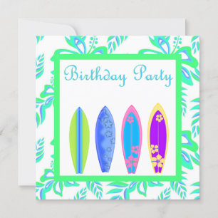GREEN WIPEOUT PARTY INVITATION surfboard