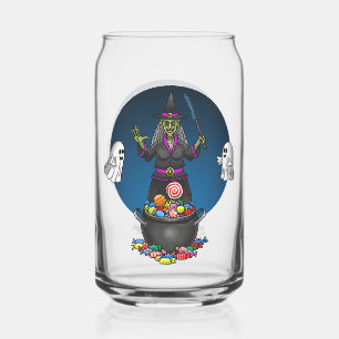 Green Witch and Ghosts Trick or Treat Halloween Can Glass