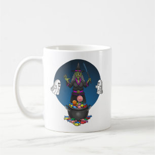 Green Witch and Ghosts Trick or Treat Halloween Coffee Mug