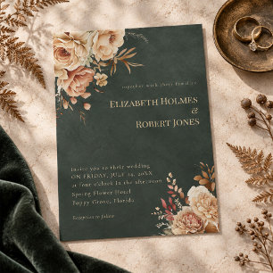Green Witch Beige Floral Wedding Invitation