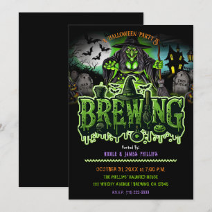 Green Witch Graveyard Brewing Halloween Party  Invitation