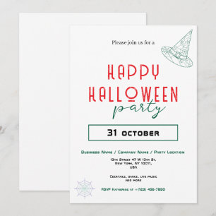 Green Witch Hat Business Office Halloween Party  Invitation