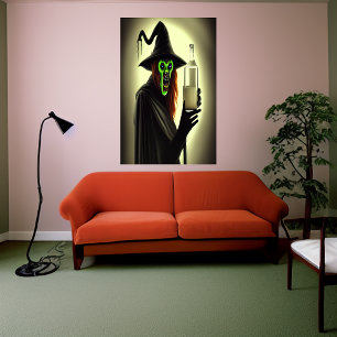 Green witch  holding milk bottle   AI Art Poster