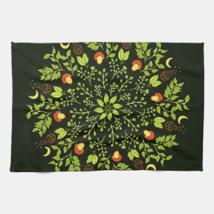 Green Witch Mandala - Potions and Mushrooms Tea Towel