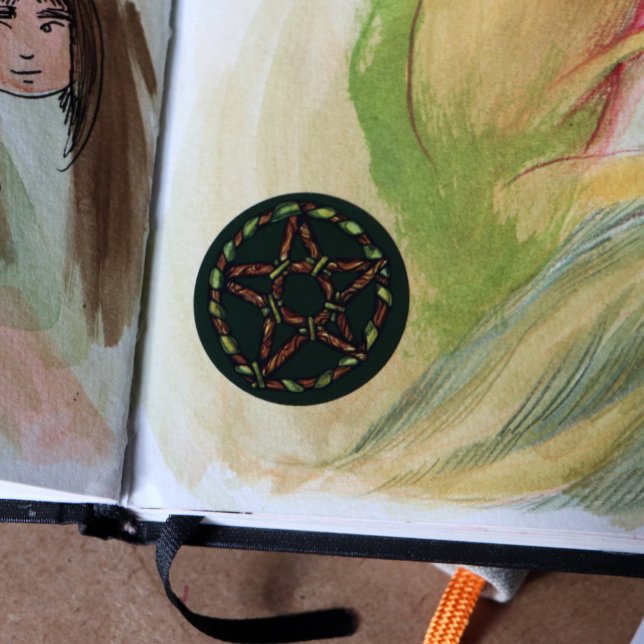 Green Witch Pagan Pentacle Nature Wicca            Classic Round Sticker (Creator Uploaded)