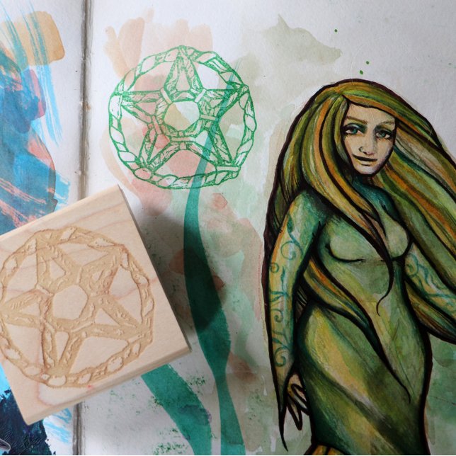 Green Witch Pagan Pentacle Nature Wicca            Rubber Stamp (Creator Uploaded)