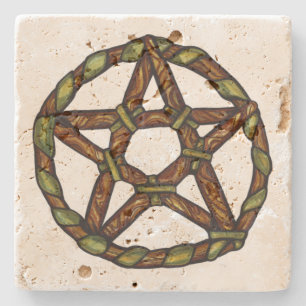 Green Witch Pagan Pentacle Nature Wicca            Stone Coaster