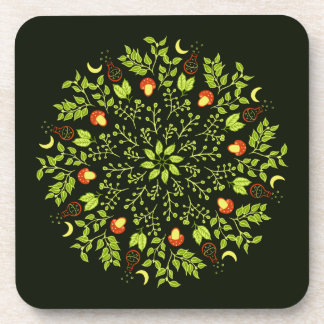 Green witch potion mushroom leaves plants mandala coaster