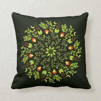 Green witch potion mushroom leaves plants mandala cushion