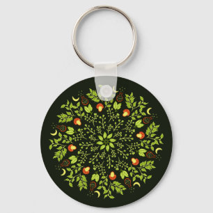 Green witch potion mushroom leaves plants mandala key ring