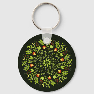 Green witch potion mushroom leaves plants mandala key ring