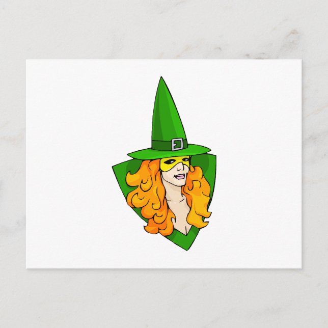 Green witch red hair postcard (Front)