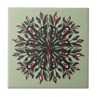 Green witch weird nature lover psychedelic art tile