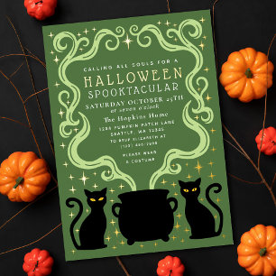 Green Witchy Black Cat Cauldron Halloween Party