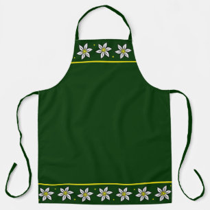 Green with Alpine Edelweiss Flowers Apron