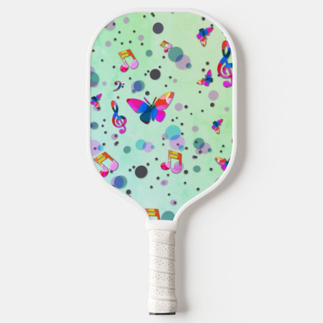 Green with Colourful Music Design Pickleball Paddle (Front)