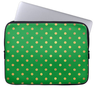 Green with Gold Glitter Dots Laptop Sleeve