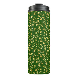 GREEN WITH GOLD GLITTER LOOK IRISH SHAMROCKS THERMAL TUMBLER