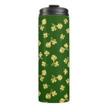 GREEN WITH GOLD GLITTER LOOK IRISH SHAMROCKS