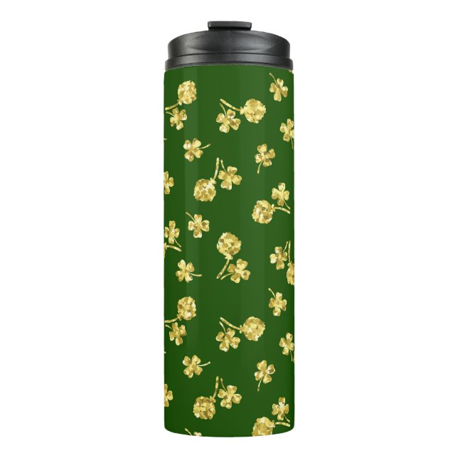GREEN WITH GOLD GLITTER LOOK IRISH SHAMROCKS THERMAL TUMBLER (Front)