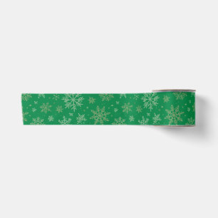 Green with Gold Snowflakes Satin Ribbon