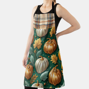 GREEN WITH GOLD & WHITE FALL AUTUMN PUMPKINS APRON
