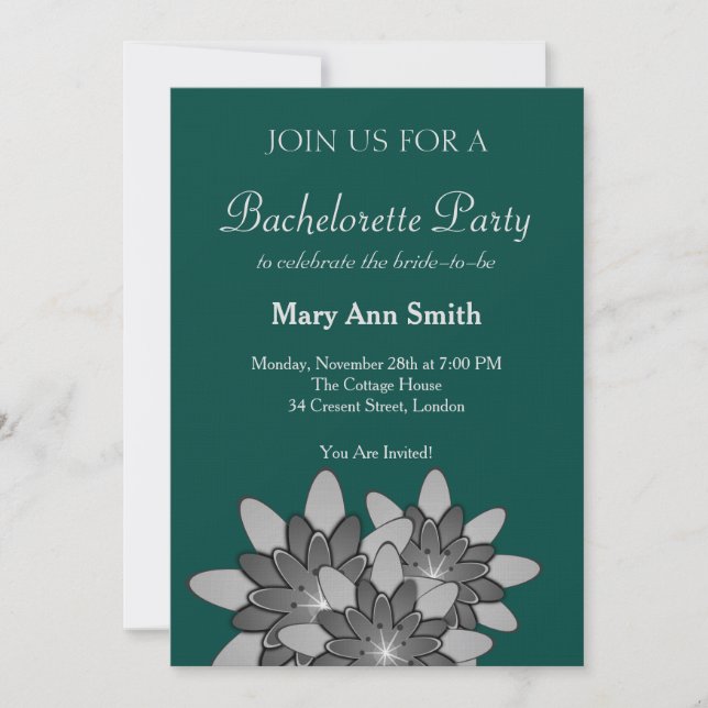 Green with Grey Floral Lotus Invitation (Front)