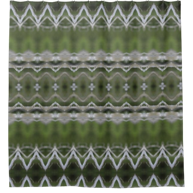 Green With Grey Patterned Shower Curtain (Front)