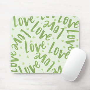 GREEN WITH HAND DRAWN RANDOM LOVE MOUSE MAT