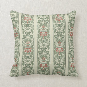 Green with orange brown flowers stripe cushion
