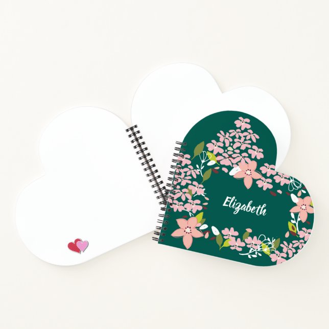 Green with Pink Flowers Personalised Notebook (Inside)