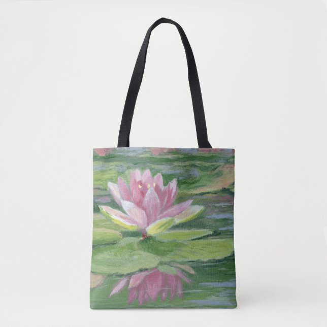 Green with Pink Lily Tote (both sides) Bag (Front)