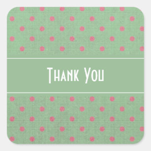 Green with Pink Polka Dots Thank You Square Sticker