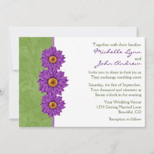 Green with Purple Flowers Wedding Invitation