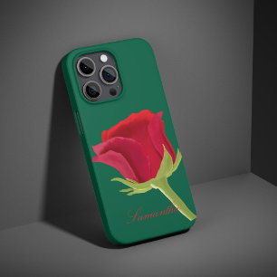 Green with red rose iPhone case