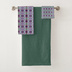 Green With Teal And Purple Bath Towel Set