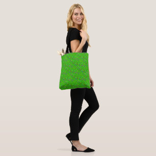 Green with tiny patterns in mixed colours all over tote bag