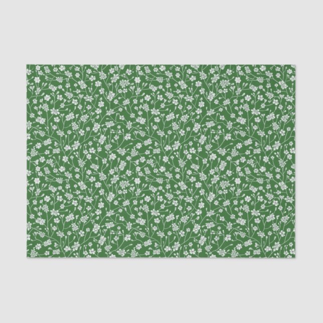 Green with Tiny White Flowers Tissue Paper (Front)