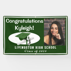 Green with White Accents Vinyl Graduation Photo Banner
