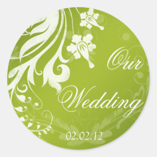 Green with White Floral Wedding Envelope Seal
