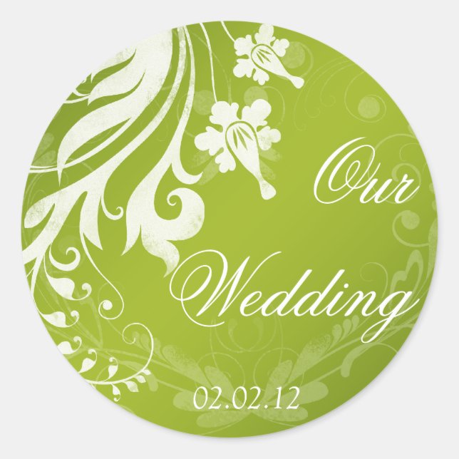 Green with White Floral Wedding Envelope Seal (Front)