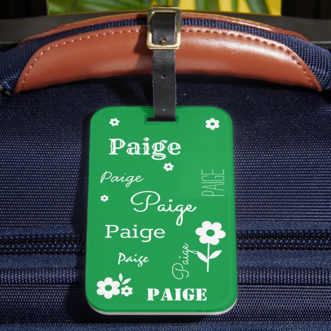 Green with White Flowers, Customised Luggage Tag (Front Insitu 2)