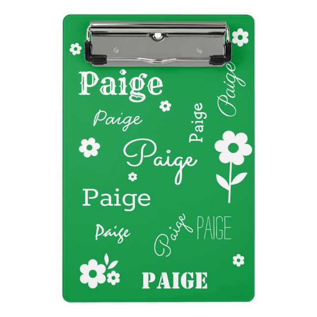 Green with White Flowers, Customised Mini Clipboard (Front)