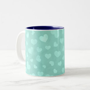 Green with white hearts & blue interior Two-Tone coffee mug