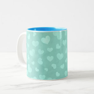 Green with white hearts & light blue interior mug
