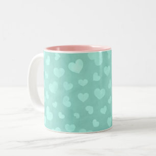 Green with white hearts & light pink interior mug