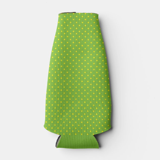 Green with Yellow Polka Dots Bottle Cooler (Front)